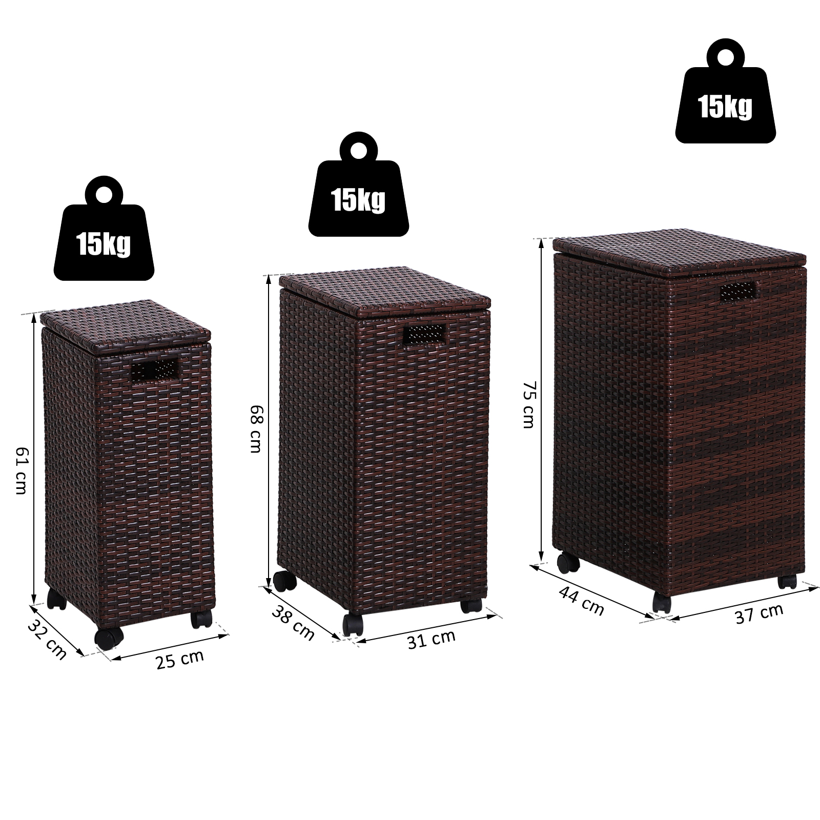 Outsunny Aufbewahrungskorb Polyrattan 3er-Set Ordnungsbox mit Deckel